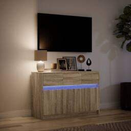Berkfield Home TV Cabinet with LED Sonoma Oak 91x34x61 cm Engineered Wood in Light Oak - Size: 91 x 34 x 61 cm - thumbnail 5