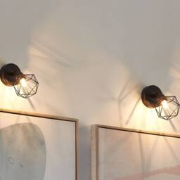 Wyld and Coco Set of Two Adjustable Wall Lamps Black Iron Cage Shade Modern - thumbnail 1