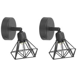 Wyld and Coco Set of Two Adjustable Wall Lamps Black Iron Cage Shade Modern - thumbnail 2