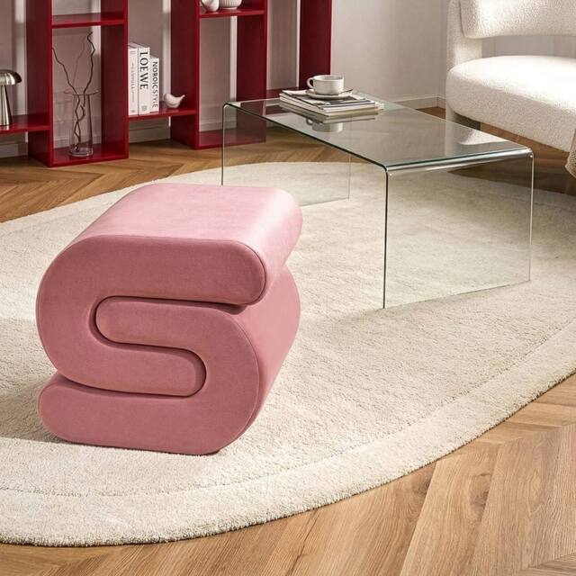 Wyld and Coco Pink S-Shape Pouffe Foam-Filled Footstool - image 1