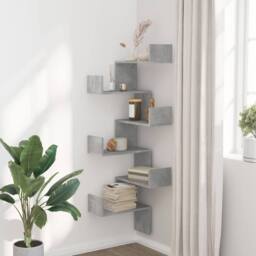 Berkfield Home Wall Corner Shelf Concrete Grey 45x45x147 cm Engineered Wood - Size: 45 x 45 x 147 cm - thumbnail 1