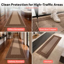 Smart Living Greekey Heavy Duty Machine Washable Hallway Kitchen Non Slip Door Mat in Brown - Size: 40 cm x 60 cm - thumbnail 6