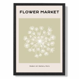 ARTZE Green & Beige Dandelion Flower Market Simplicity Framed Print SIZE: A2 with Black Frame - Size: A4 - thumbnail 1