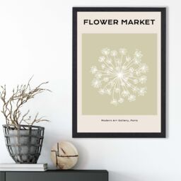 ARTZE Green & Beige Dandelion Flower Market Simplicity Framed Print SIZE: A2 with Black Frame - Size: A4 - thumbnail 2