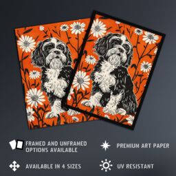 "Artery8 Shih Tzu with Daisies Red Floral Dog Lover Framed Wall Art - Size: W12"" x H16""" - thumbnail 2