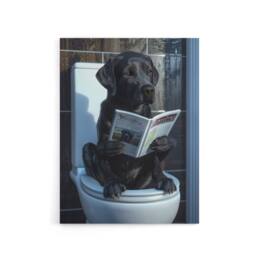 "Artery8 Labrador Dog Reading On Toilet Funny Canvas Wall Art Print in Grey - Size: W18"" x H24""" - thumbnail 1
