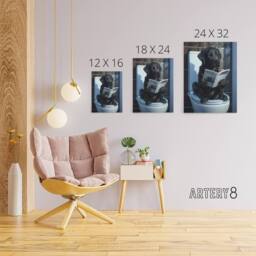 "Artery8 Labrador Dog Reading On Toilet Funny Canvas Wall Art Print in Grey - Size: W18"" x H24""" - thumbnail 4