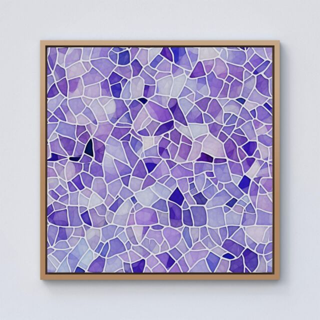 Warren Reed - Designer Purple & White Mosaic Design Framed Canvas in Light Brown - Size: w40 inch x h40 inch - image 1