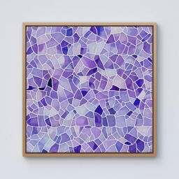 Warren Reed - Designer Purple & White Mosaic Design Framed Canvas in Light Brown - Size: w40 inch x h40 inch - thumbnail 1