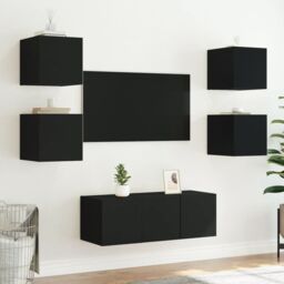 Berkfield Home TV Wall Cabinets with LED Lights 2 pcs Black 30.5x35x30 cm - thumbnail 5