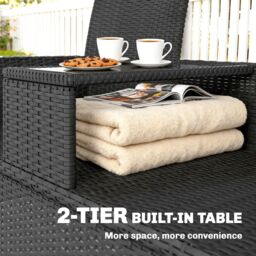 OUTSUNNY Rattan Chair Garden Furniture Patio Companion Love Seat Table in Black - thumbnail 4