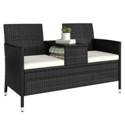 OUTSUNNY Rattan Chair Garden Furniture Patio Companion Love Seat Table in Black - thumbnail 2