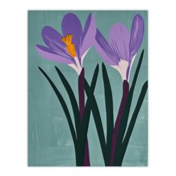 "Artery8 Two Purple Crocus Flowers Painting Simple Floral Wall Art Print in Blue - Size: W12"" x H16""" - thumbnail 1