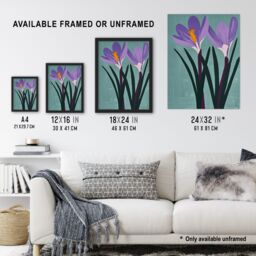 "Artery8 Two Purple Crocus Flowers Painting Simple Floral Wall Art Print in Blue - Size: W12"" x H16""" - thumbnail 3