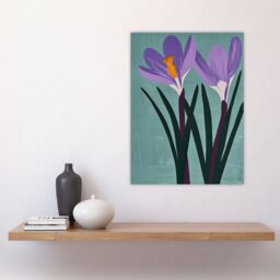 "Artery8 Two Purple Crocus Flowers Painting Simple Floral Wall Art Print in Blue - Size: W12"" x H16""" - thumbnail 4