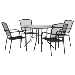 Berkfield Home Stackable Garden Chair Set 5 pcs Anthracite Powder-coated Steel in Black - thumbnail 2