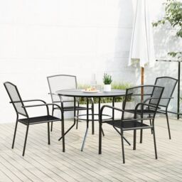 Berkfield Home Stackable Garden Chair Set 5 pcs Anthracite Powder-coated Steel in Black - thumbnail 1