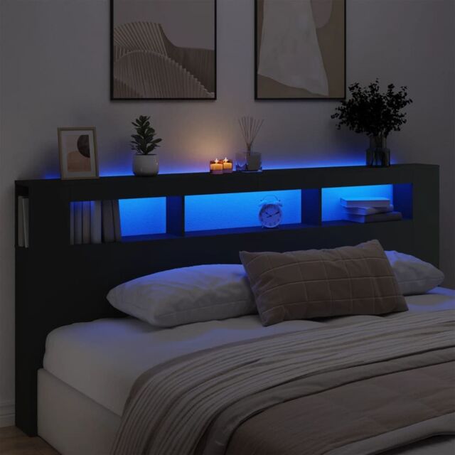 Berkfield Home LED Headboard Black 220x18.5x103.5 cm Engineered Wood - image 1