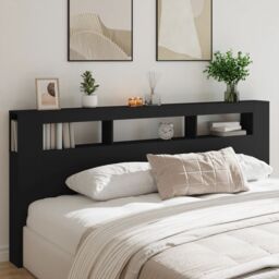 Berkfield Home LED Headboard Black 220x18.5x103.5 cm Engineered Wood - thumbnail 4