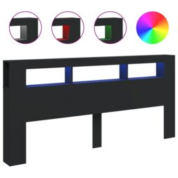 Berkfield Home LED Headboard Black 220x18.5x103.5 cm Engineered Wood - thumbnail 2