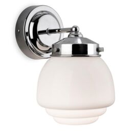 Netlighting Art 1 Light Bathroom Indoor Wall Light Chrome Opal White Glass IP44 E27 in Clear - thumbnail 1
