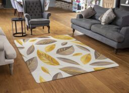 Benjamin Tate Design Botanical Gold & Purple Leaf Designer Rug in Natural - Size: Large - thumbnail 2