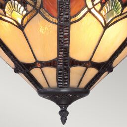 Netlighting Cambridge 2 Light Semi Flush Ceiling Light Vintage Bronze Tiffany Glass E27 in Brown - thumbnail 4