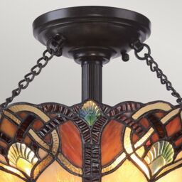 Netlighting Cambridge 2 Light Semi Flush Ceiling Light Vintage Bronze Tiffany Glass E27 in Brown - thumbnail 2