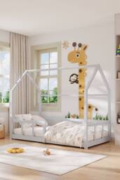 H&O Direct Safe Pine Wooden House Bed Frame for Kids in White