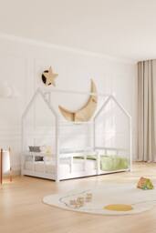 H&O Direct Safe Pine Wooden House Bed Frame for Kids in White - thumbnail 5