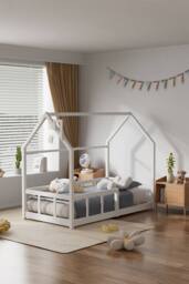 H&O Direct Safe Pine Wooden House Bed Frame for Kids in White - thumbnail 8