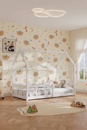 H&O Direct Safe Pine Wooden House Bed Frame for Kids in White - thumbnail 4