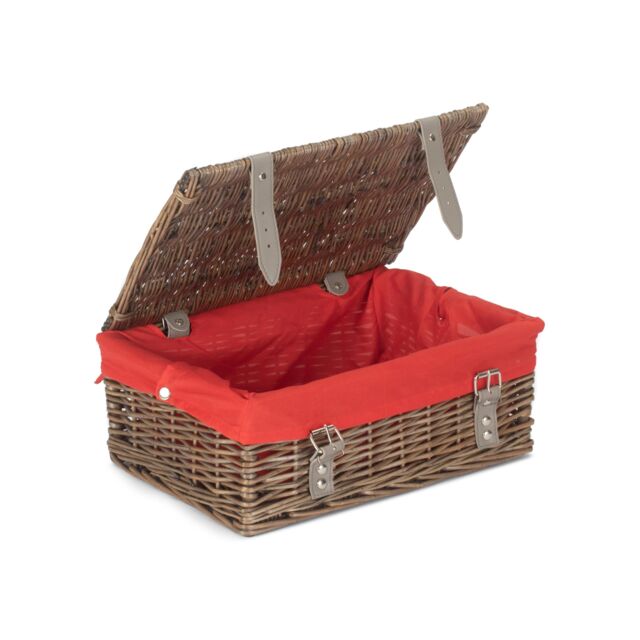 Red Hamper Wicker Antique Wash Cotton Lining 35cm Empty Hamper Basket in Red - image 1