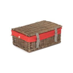 Red Hamper Wicker Antique Wash Cotton Lining 35cm Empty Hamper Basket in Red - thumbnail 2