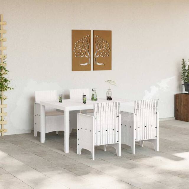 Berkfield Home Stylish 5 Piece Garden Dining Set with Cushions White Poly Rattan - image 1