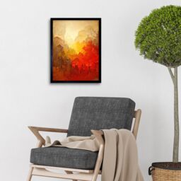"Artery8 Wall Art Print Hidden Village Autumn Forest Warm Glow Watercolour Art Framed in Black - Size: W12"" x H16""" - thumbnail 2
