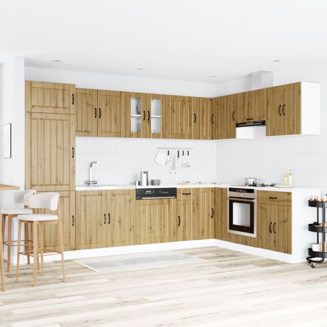 "Berkfield Home Kitchen Cabinet ""Lucca"" with Double Basins - Artisan Oak, Made from Engineered Wood in Brown" - image 1