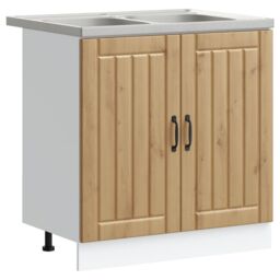 "Berkfield Home Kitchen Cabinet ""Lucca"" with Double Basins - Artisan Oak, Made from Engineered Wood in Brown" - thumbnail 2