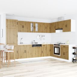 "Berkfield Home Kitchen Cabinet ""Lucca"" with Double Basins - Artisan Oak, Made from Engineered Wood in Brown"