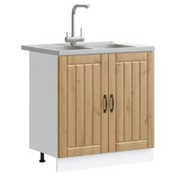 "Berkfield Home Kitchen Cabinet ""Lucca"" with Double Basins - Artisan Oak, Made from Engineered Wood in Brown" - thumbnail 3