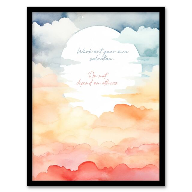 "Artery8 Wall Art Print Your Own Salvation Buddhist Mindfulness Quote Sun Clouds Framed Art in Orange - Size: W12"" x H16""" - image 1