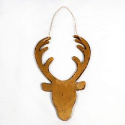 Shatchi 26cm Golden Christmas Wooden Hanging Deer Head Wall Decoration Xmas Home Office Holiday Decorative Centrepiece in Gold - thumbnail 2