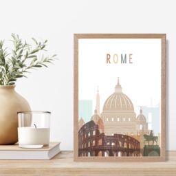 ARTZE Rome Colourful City Skyline Framed Print SIZE: A2 with Oak Frame in Beige - thumbnail 2