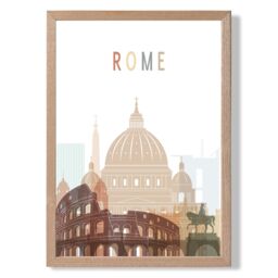 ARTZE Rome Colourful City Skyline Framed Print SIZE: A2 with Oak Frame in Beige - thumbnail 1