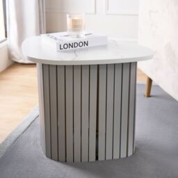OHS Madison Ribbed Side Table Corner Bedroom Living Room Office Bedside in White