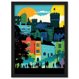 Artery8 Nottingham City Abstract Multicoloured Cityscape Artwork Framed Wall Art Print A4 in Black - thumbnail 1