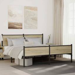Berkfield Home Metal Bed Frame without Mattress Sonoma Oak 160x200 cm in Light Tan - thumbnail 2