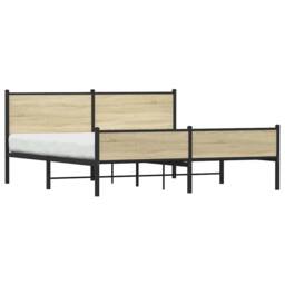 Berkfield Home Metal Bed Frame without Mattress Sonoma Oak 160x200 cm in Light Tan - thumbnail 1