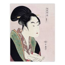 "Artery8 Woman Reading Scroll Portrait Vintage Wall Art Print Kitagawa in Pink - Size: W12"" x H16""" - thumbnail 1