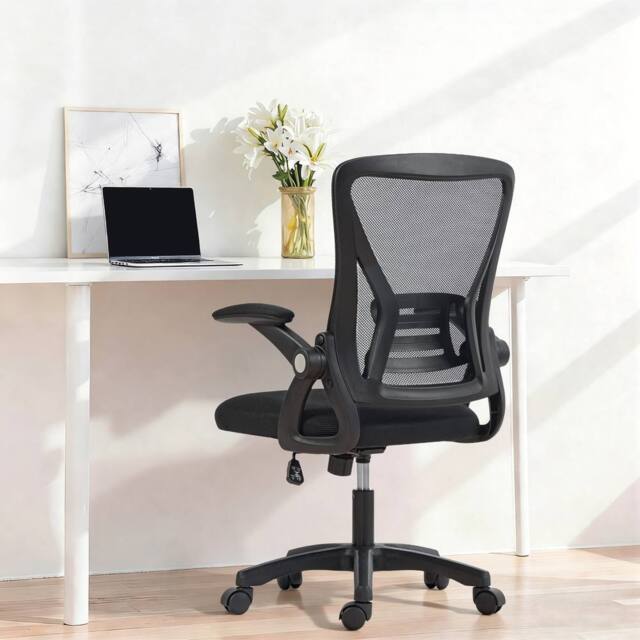 HOMCOM Office Chair, Desk Chair with Flip-up Armrests, Lumbar Support, Black - image 1